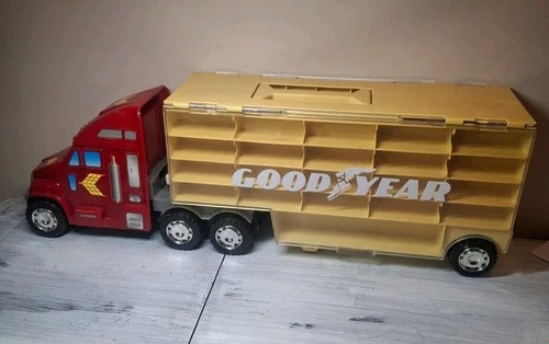 1999 Redbox Goodyear Red Semi-Truck Car Carrier Case Vintage Hot Wheels Hot Rod