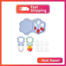 Silicone Baby Fruit Food Feeder 2 Pack with Freezer Nibble Tray, Breastmilk Po