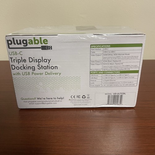 Plugable UD-ULTCDL USB-C Triple Display Docking Station W/ USB Delivery - Sealed - Photo 5/5