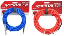 2 Rockville 20' 1/4" TS to 1/4'' TS Guitar/Instrument Cable Red and Blue 
