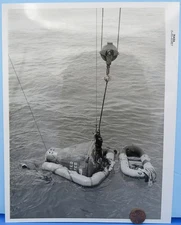 NASA PHOTO vtg GEMINI V Spacecraft Capsule Hoisted / 8 x 10" B & W