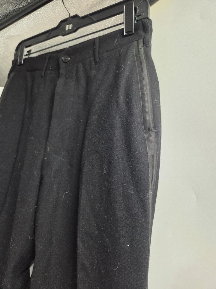 Pantalones de hombre vintage 28x31 negro lana esmoquin 1947 vestido botón mosca Foto 4 de 4