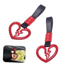 2 PCS Broken Heart Car Handle Strap, Heart Hanging Ring, Rear Bumper Red