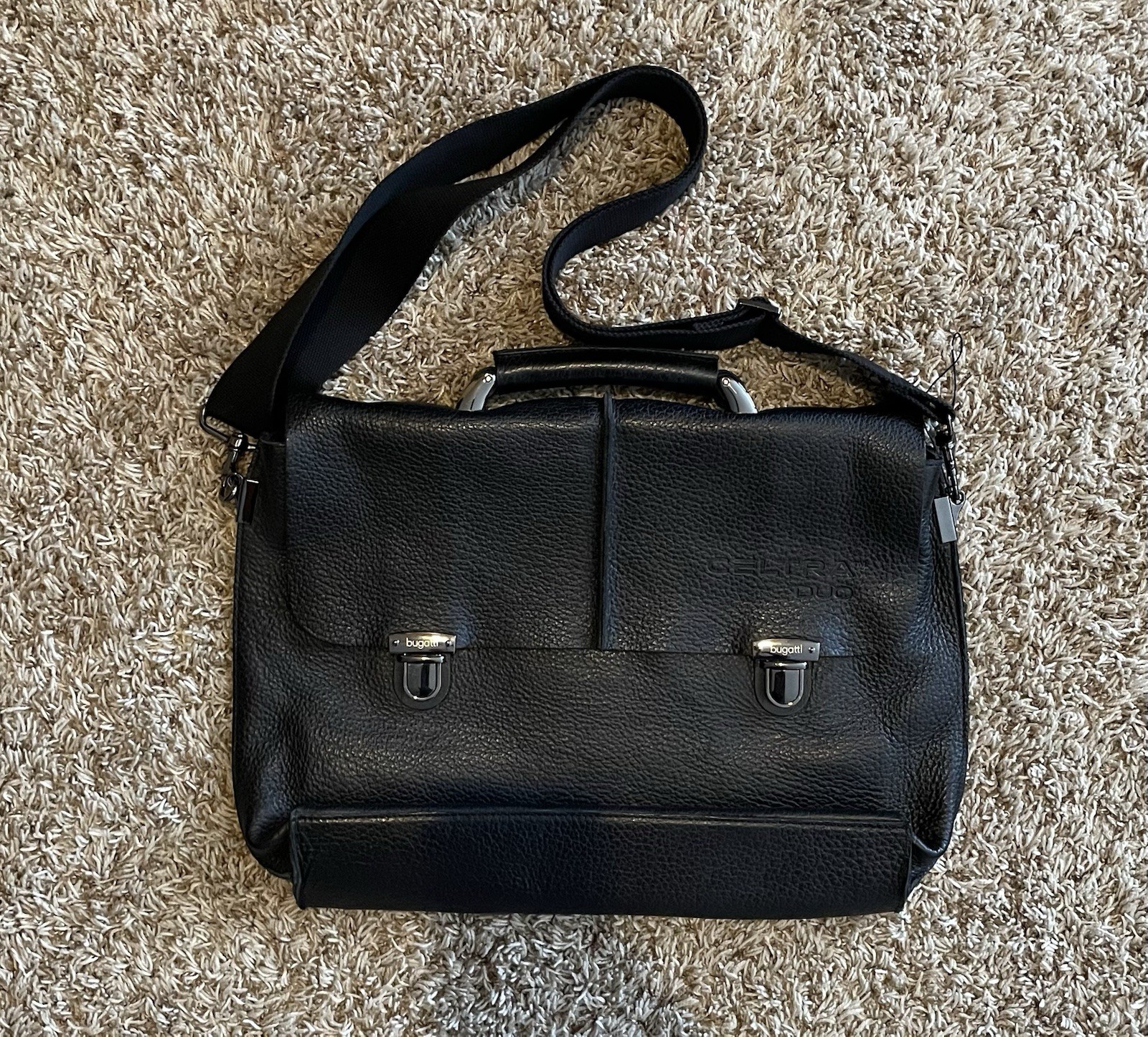 Bugatti Leather Black Messenger Lap Top Bag Shoulder Strap N