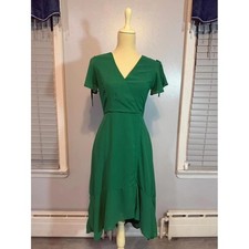 Lulus Green Wrap Midi Dress Tie Sleeve Flutter Sleeve Flowy Small