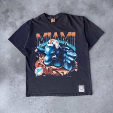 Vintage 90s Miami Dolphins T-shirt Nutmeg Breakthrough Black Mens Large NFL