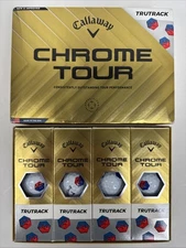 New Callaway Chrome Tour Tru Track Golf Balls (White/Blue/Red, 12pk) 1 Dozen