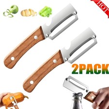 2 Pack 2 in 1 Multi Functional Vegetable Peeler with Bottle Opener and Wooden Ha