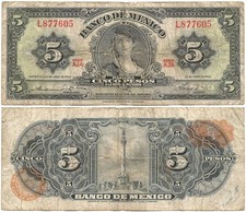 MEXICO April 24, 1963 Veteran "5 PESOS" Note GYPSY and INDEPENDENCE MONUMENT