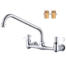 Commercial Sink Faucet with 12  Swivel Spout, 8" Center Wall Mount Kitchen Fa...