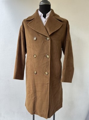 Max Mara Women's 100% Pure Virgin Wool Camel Brown Double Breasted Coat 42