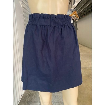 J. CREW Womens Navy Blue Linen Blend Elastic Waist Mini Skirt Size 4