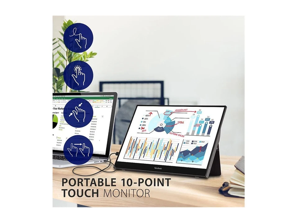 ViewSonic TD1655 15.6 Inch 1080p Portable Monitor with IPS Touchscreen, 2 Way - Image 2 of 4