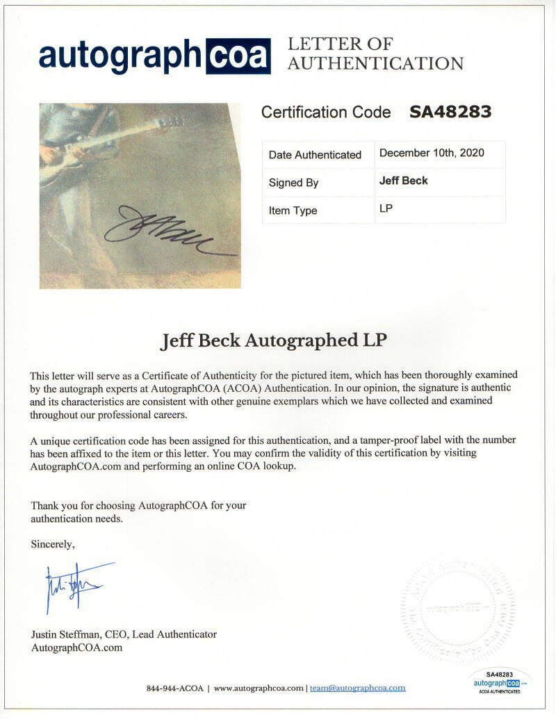 Jeff Beck Yardbirds期　直筆サイン 額装付き Jeff Beck autograph Early signature The Yardbirds
