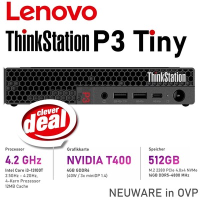Lenovo ThinkStation P3 Tiny, 4.2GHz, 16GB, 512GB NVMe SSD, NVIDIA T400, 3J. Gar.