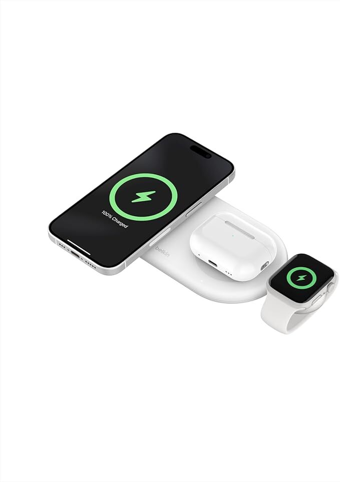 Belkin 3-in-1 MagSafe-Compatible Wireless Charging Pad, White