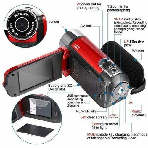 HD Digital Video Camera Recorder Black 16.0Mega pixels 16MP