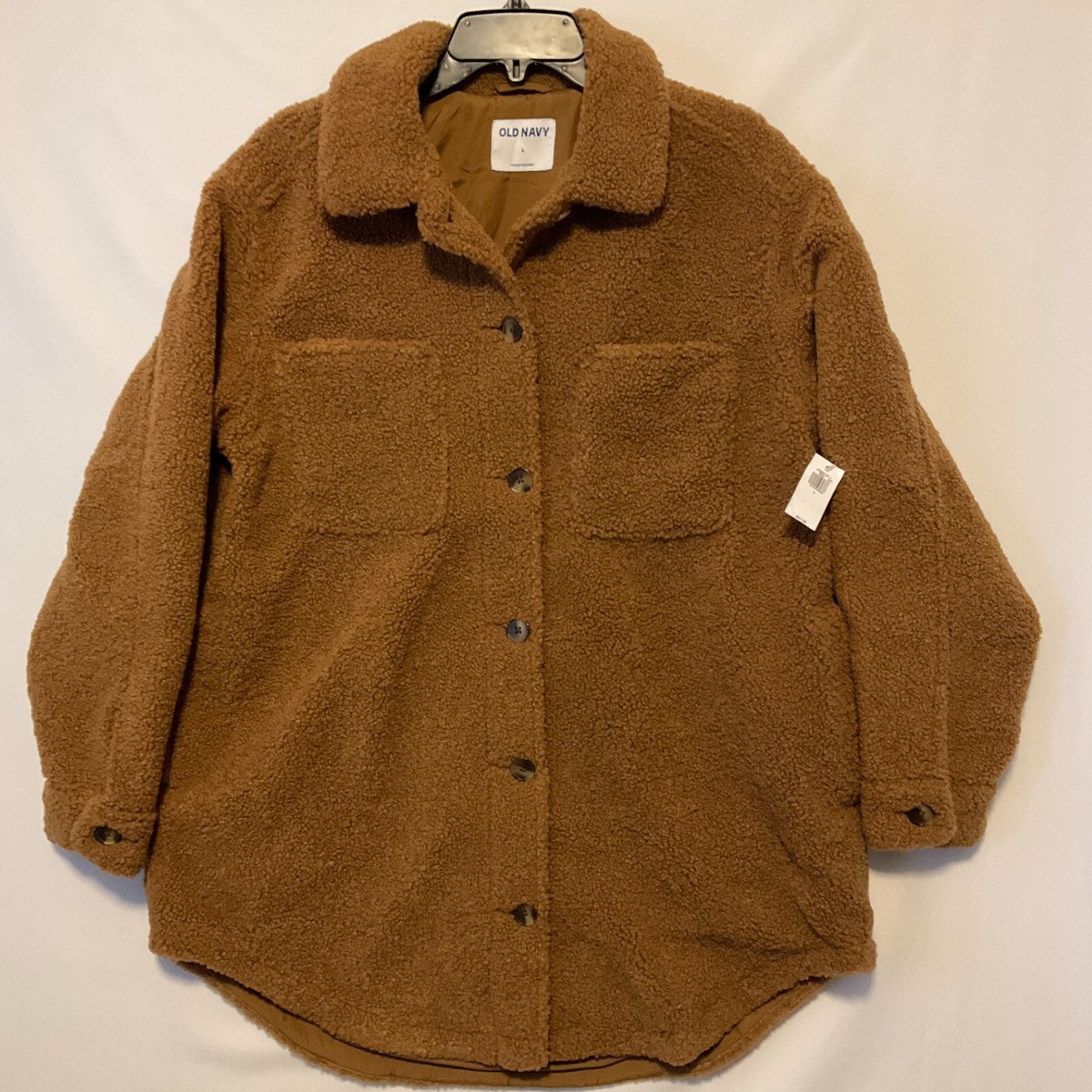 Old Navy Sherpa Button Jacket Mens Size L Brown Long Sleeve