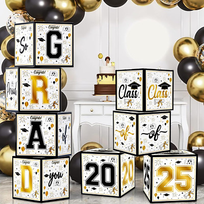 Graduation Party Decorations 2025 - Black and Gold Balloon Boxes, Class of 2025*