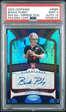 2022 Panini Certified Brock Purdy Rookie Autograph Mirror Teal 41 /50 PSA 9