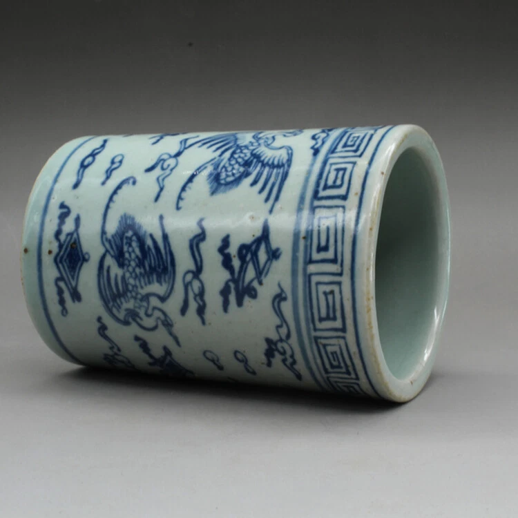 Pincel de porcelana azul branco chinês 11 cm pintado à mão vermelho coroado decoração de vaso - Imagem 4 de 4