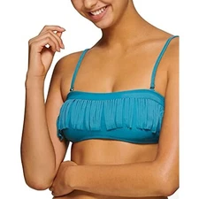 MSRP $20 Hula Honey Womens Fringe Bandeau Swim Top Separates Blue Size XS
