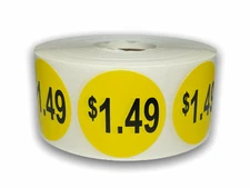 Yellow $1.49 Labels 1.5" Round Adhesive (1000) Sale Price Supermarket Stickers