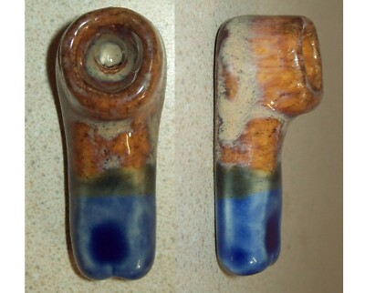 Mini plain Two Tone brown bowl royal blue lip ceramic tobacco pipe