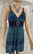 Candie's Halter Mini Dress Blue & Black Center Medallion Size Medium