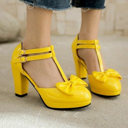 Womens Cute Pumps Bowknots Buckle Ankle T-Strap Shoes High Heels Party Shoes - Picture 19 of 25