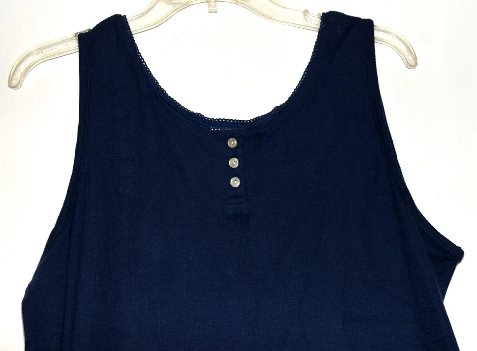 Camiseta sin mangas Classic Elements azul marino algodón ganchillo cuello botón talla L EE. UU. NUEVA CON ETIQUETAS Foto 4 de 4
