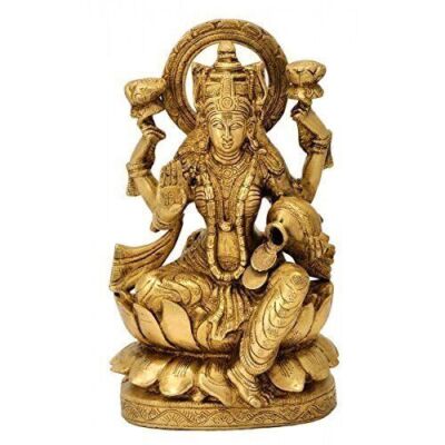 Devi Lakshmi Maa sitzt auf Lotus-Messing-Statue   Messing-Idol   30,5 cm |...