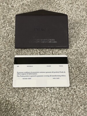 PRADA Certificate of Authenticity COA Plastic Card & Envelope