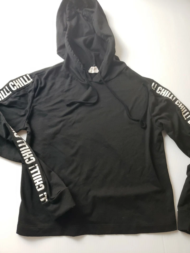 Dirtee Laundry L Usado Negro Frío! Streetwear Crop Top Algodón Sudadera con Capucha Grande b40 Foto 2 de 4