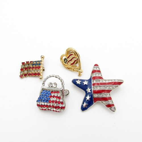 Vintage Patriotic Collection of 4 Pins, Brooches, American Flag Star, Purse