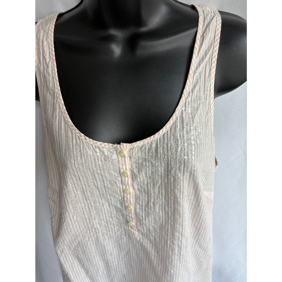 J Crew Striped Sequin Tank 100% Cotton Size 10 Natural Basics Fancy Essential - Image 2 of 4