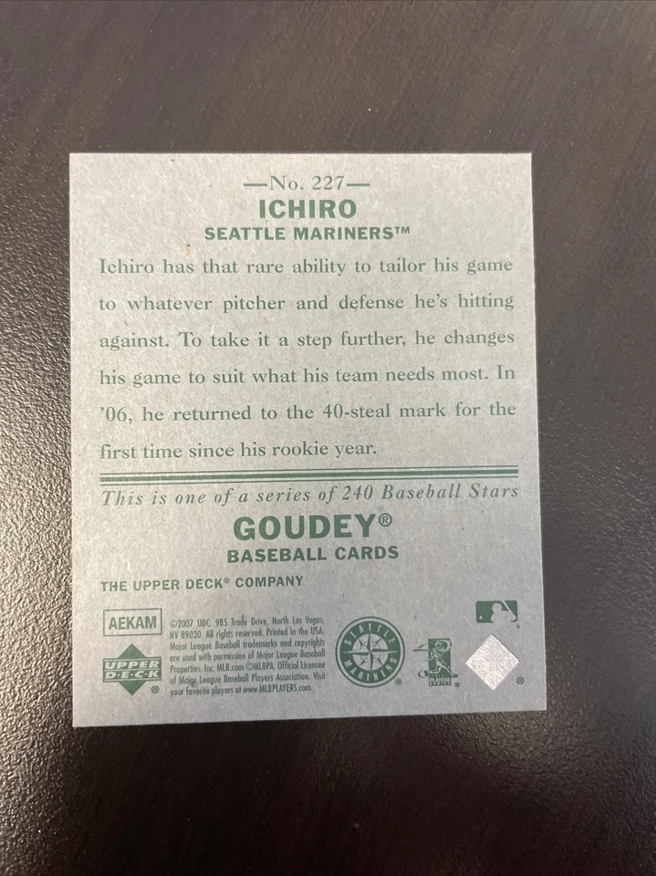 2007 Upper Deck Goudey #227 Ichiro Suzuki SP - QUASE PERFEITO-MT - US$ 1 FRETE - Imagem 2 de 2