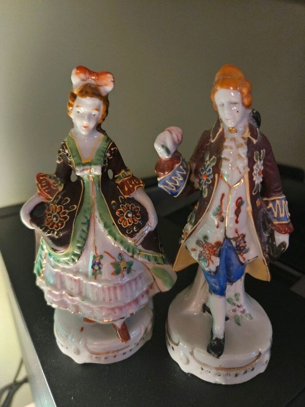 Antique Victorian Man and Woman 5" Figurines Beautiful Details - Made in Japan