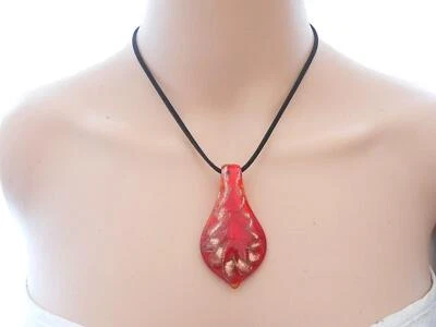 Lampwork Anhänger Blatt 60x42 Goldfolie Rot Kupfer Gold   317r - Bild 1 von 4