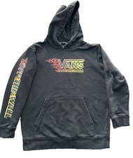 Vans Off The Wall Youth Hoodie Sweatshirt Sz Large Black Pullover Kids Flames