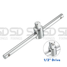 1/2" Cr-V Steel Drive Socket Wrench Sliding Silver T-Bar Heavy Duty Handle 250mm