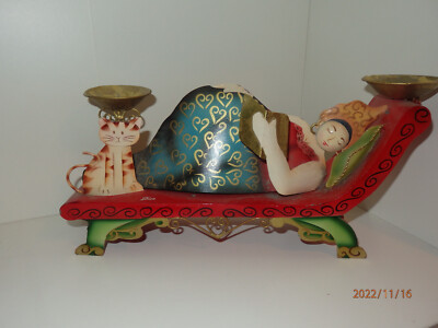 witziger Kerzenständer Metall DIVA 29x15cm farbenfroh liegende Frau