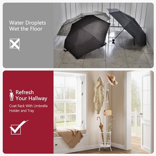 Standing Coat Rack with Umbrella Holder, Freestanding Coat Hanger Stand