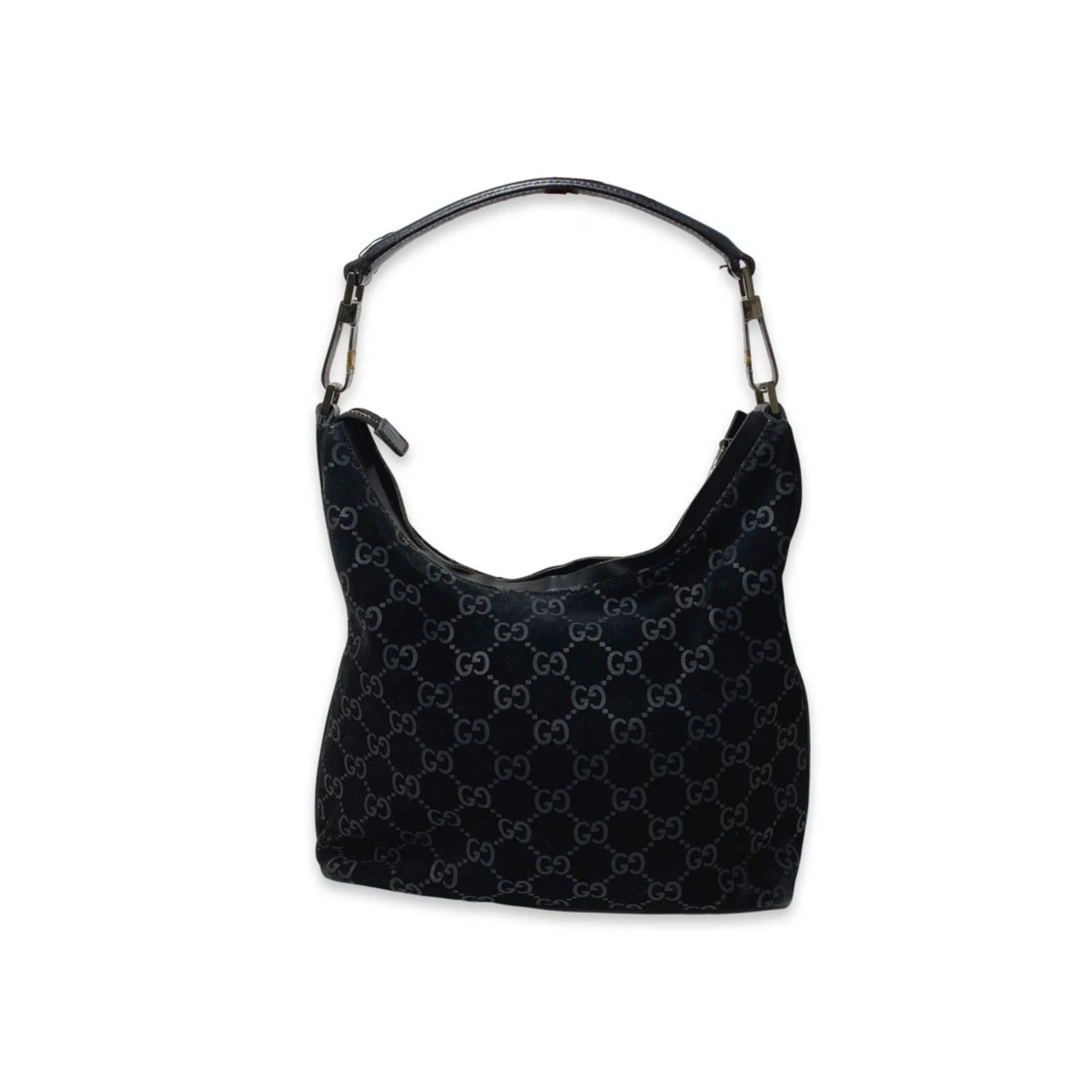 Lot - Gucci Black Suede Monogram Shoulder Bag