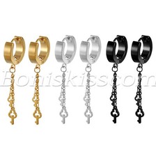 2pcs Men's Women's Stainless Steel Huggie Hinged Hoop Key Dangle Studs Earrings