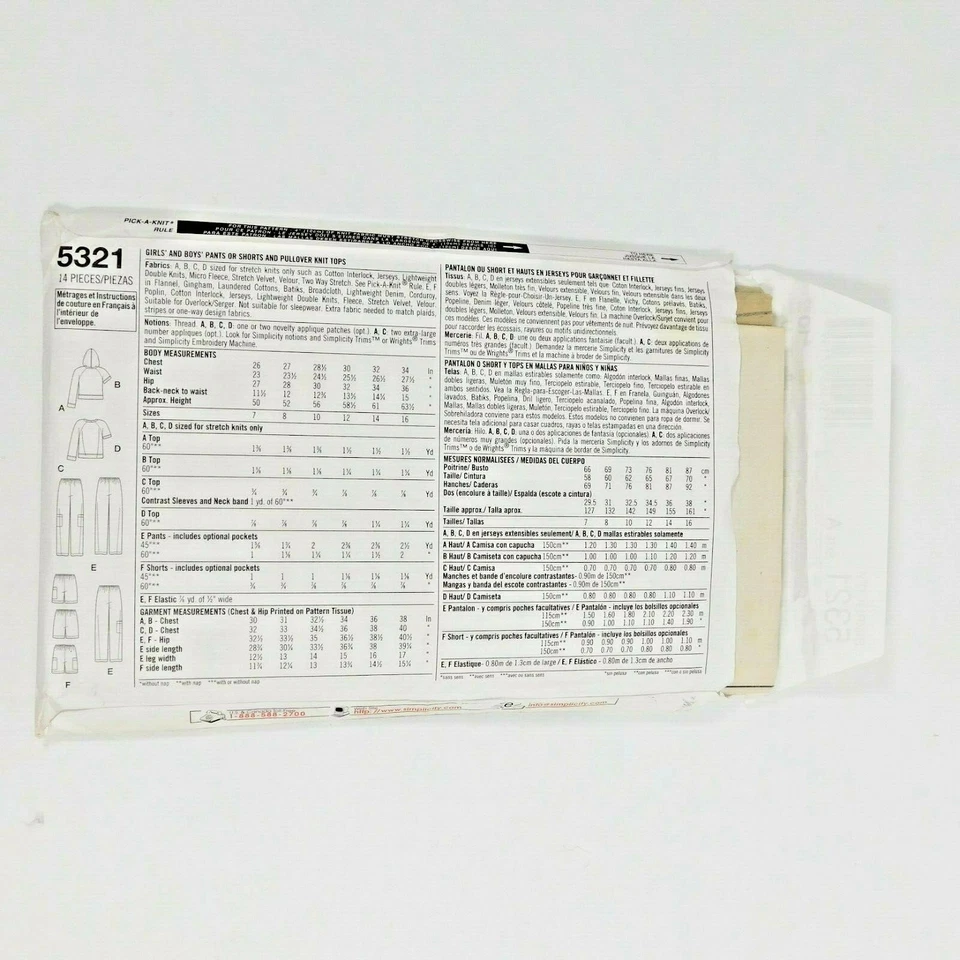 Simplicity 5321 Child Pants Shorts Top Sewing Pattern Size 7 16 Uncut - Image 2 of 4