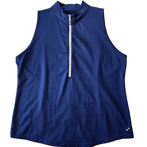 Jofit Womens XL Navy Blue Sleeveless Golf Tennis Mock Neck 1/4 Zip Top Striped