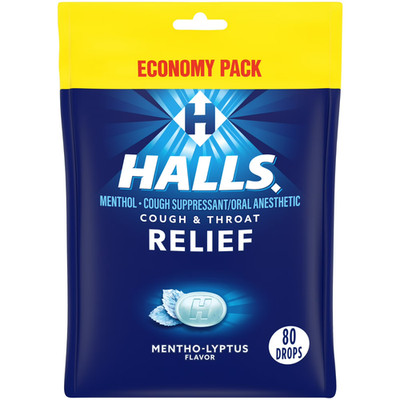 HALLS Relief Mentho-Lyptus Cough Drops, Economy Pack, 80 Count, Free Shipping