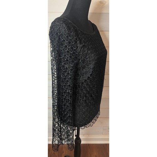 Black Crochet Flowy Top with Bell Sleeves Size Medium The Addison Story - Picture 9 of 12