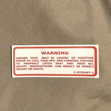 Cessna Placards P/N C-0705097-1 (NEW)  “Assure That Seat Is Locked…”
